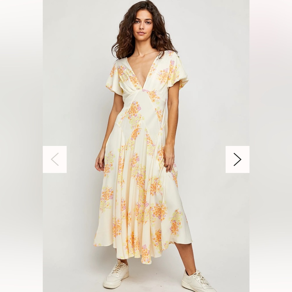 Free People Laura Printed Midi Dress Tea Combo size Small